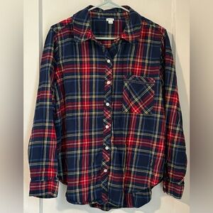 AERIE Red Blue Plaid Soft Flannel women’s button down shirt Sz M
